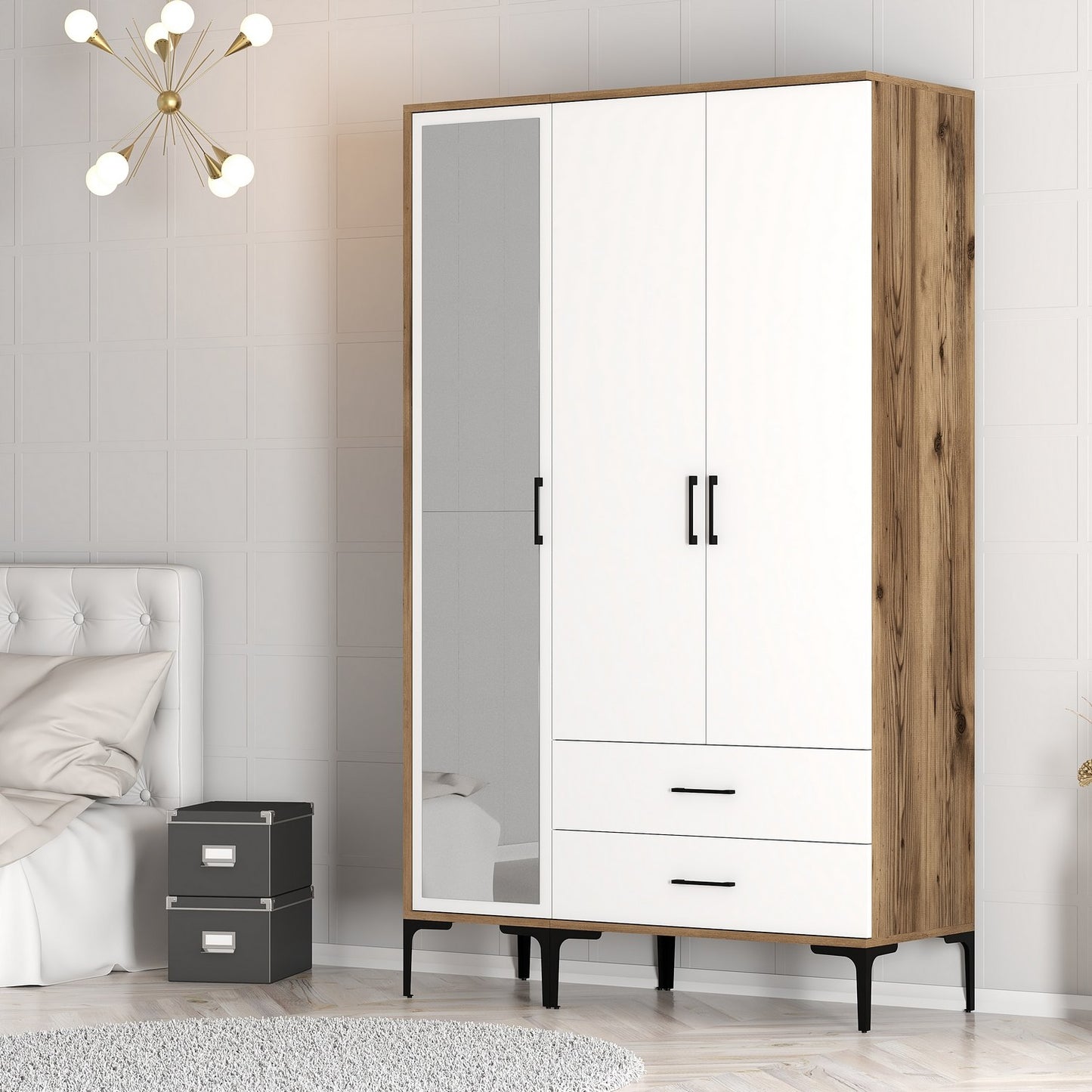 Ντουλάπα 120x201.4x47.5 εκ Walnut White 845HCT5455