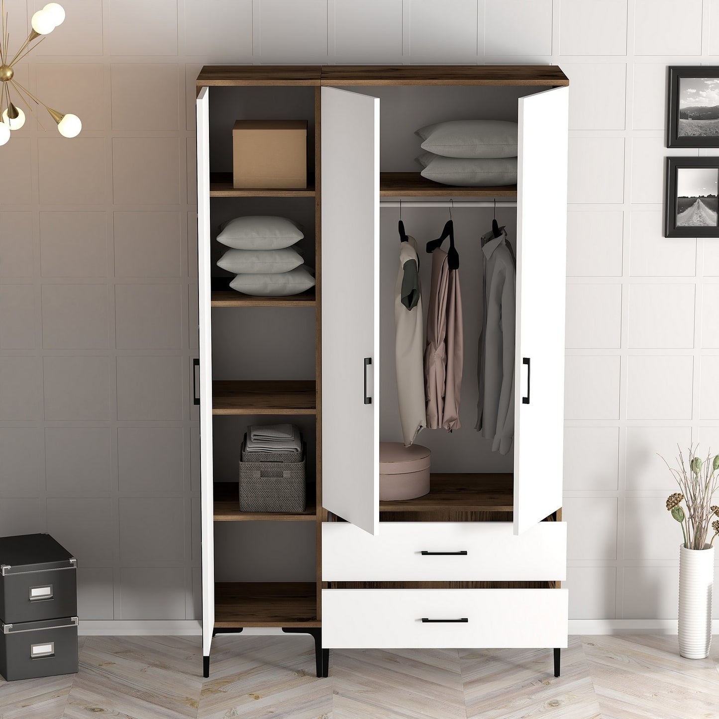 Ντουλάπα 120x201.4x47.5 εκ Walnut White 845HCT5460