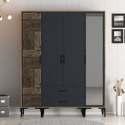 Ντουλάπα 160x201.4x47.5 εκ Walnut Anthracite 845HCT5464