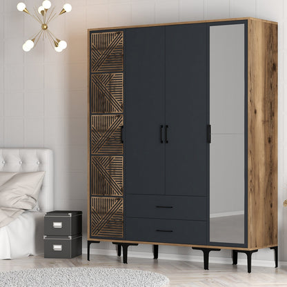 Ντουλάπα 160x201.4x47.5 εκ Walnut Anthracite 845HCT5464