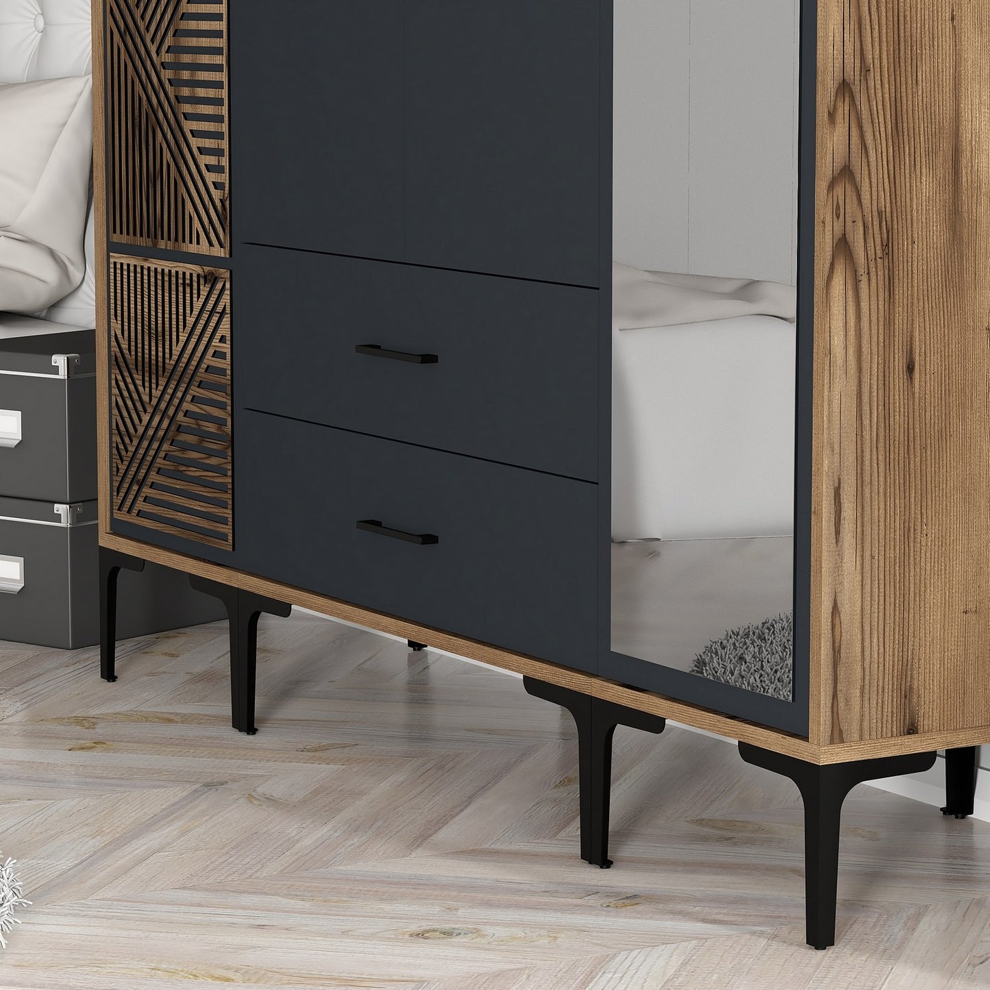 Ντουλάπα 160x201.4x47.5 εκ Walnut Anthracite 845HCT5464