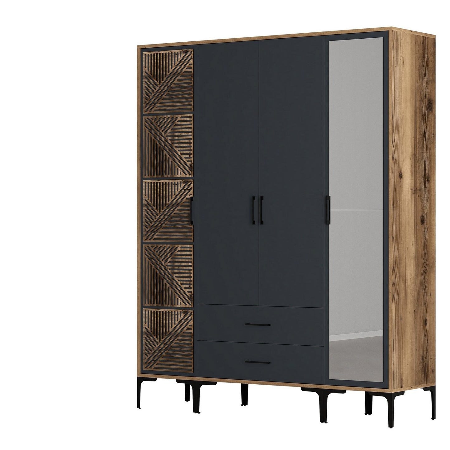 Ντουλάπα 160x201.4x47.5 εκ Walnut Anthracite 845HCT5464