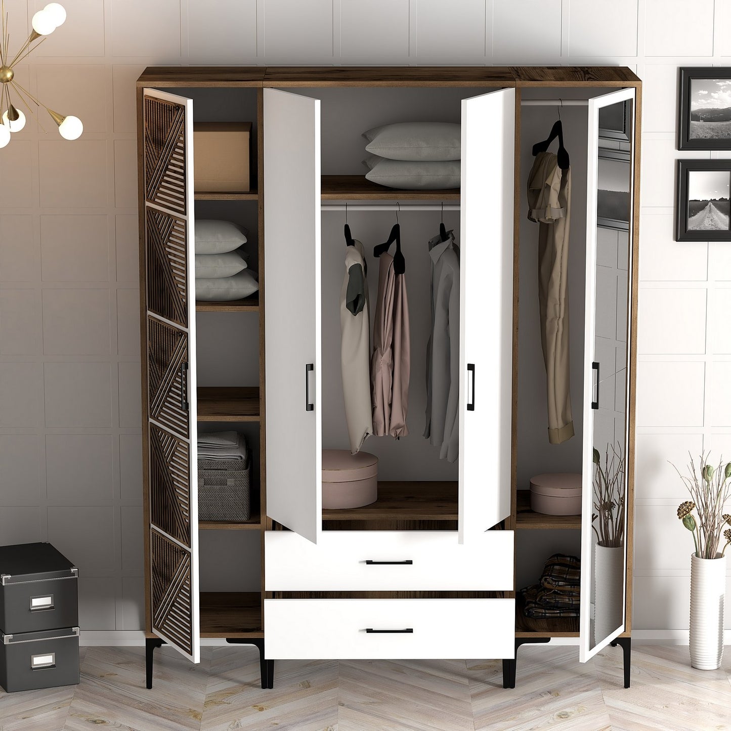 Ντουλάπα 160x201.4x47.5 εκ Walnut White 845HCT5465