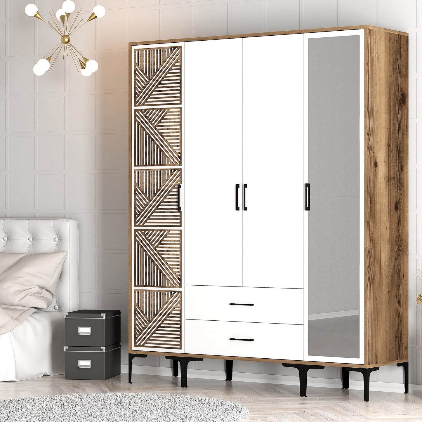 Ντουλάπα 160x201.4x47.5 εκ Walnut White 845HCT5465