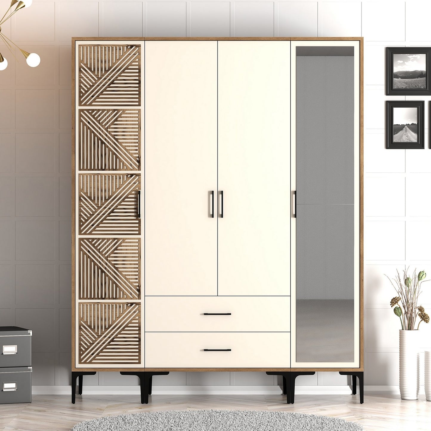 Ντουλάπα 160x201.4x47.5 εκ Walnut Cream 845HCT5466