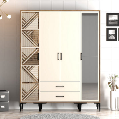Ντουλάπα 160x201.4x47.5 εκ Walnut Cream 845HCT5466
