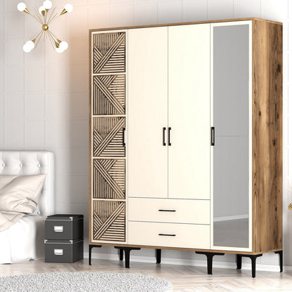 Ντουλάπα 160x201.4x47.5 εκ Walnut Cream 845HCT5466