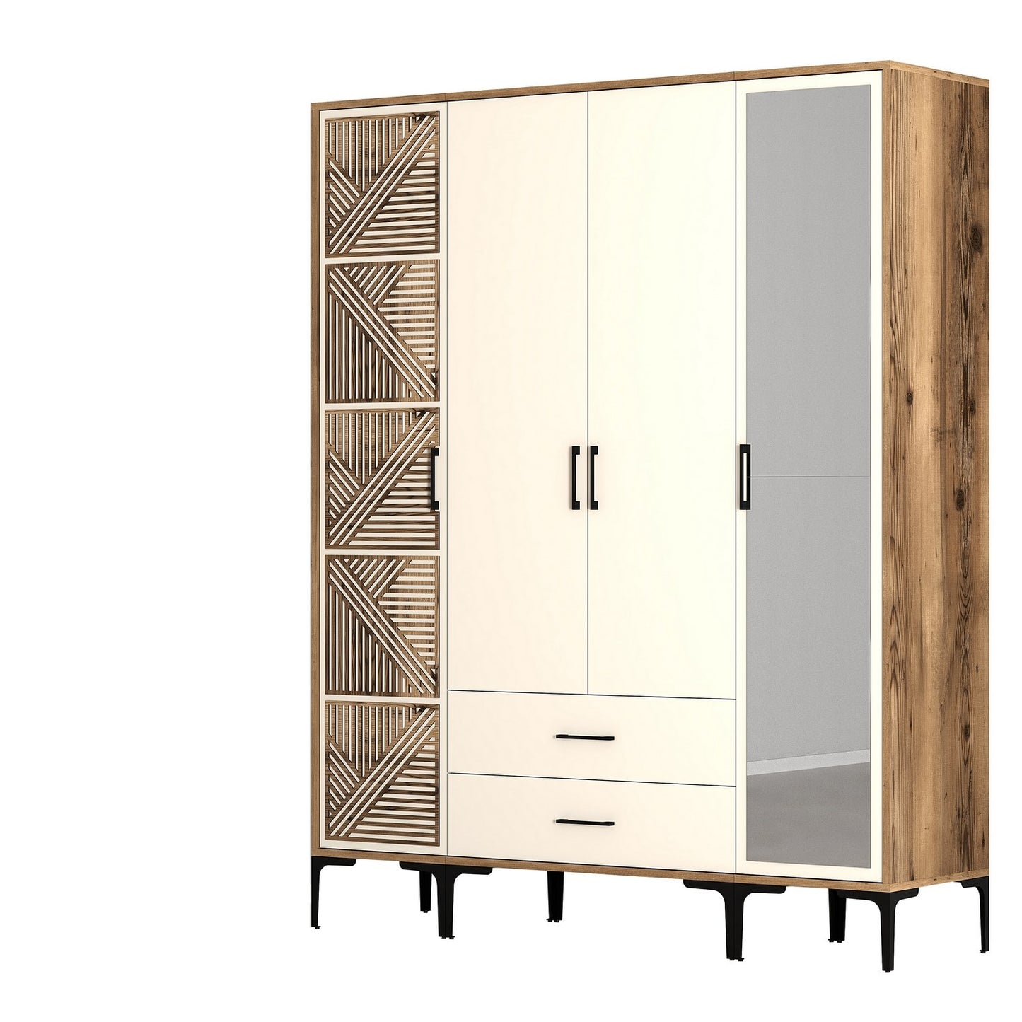 Ντουλάπα 160x201.4x47.5 εκ Walnut Cream 845HCT5466