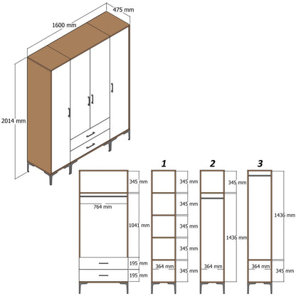 Ντουλάπα 160x201.4x47.5 εκ Καρυδί 845HCT5467