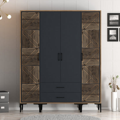 Ντουλάπα 160x201.4x47.5 εκ Walnut Anthracite 845HCT5469
