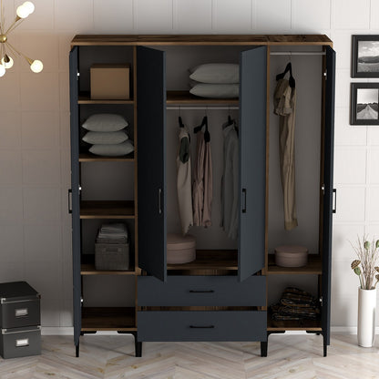 Ντουλάπα 160x201.4x47.5 εκ Walnut Anthracite 845HCT5469