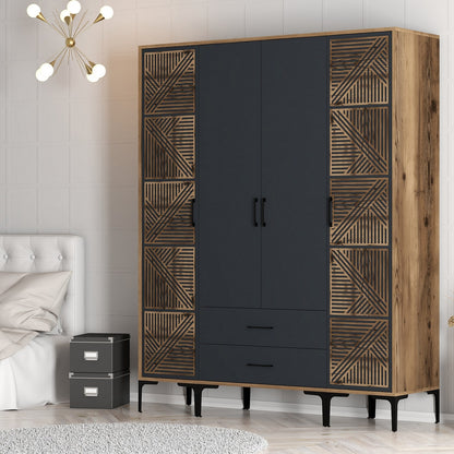 Ντουλάπα 160x201.4x47.5 εκ Walnut Anthracite 845HCT5469