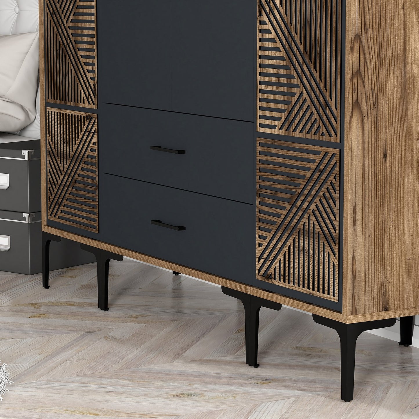 Ντουλάπα 160x201.4x47.5 εκ Walnut Anthracite 845HCT5469