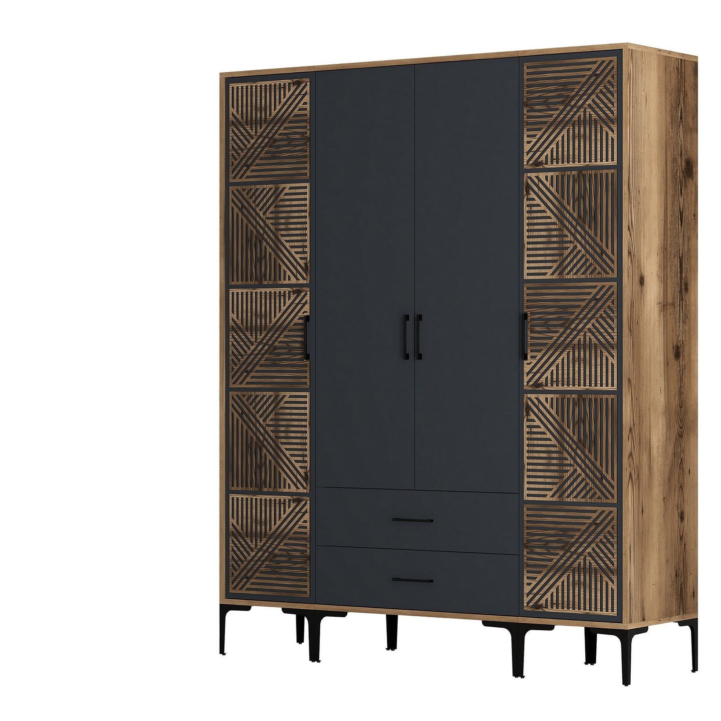 Ντουλάπα 160x201.4x47.5 εκ Walnut Anthracite 845HCT5469
