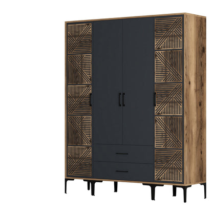 Ντουλάπα 160x201.4x47.5 εκ Walnut Anthracite 845HCT5469