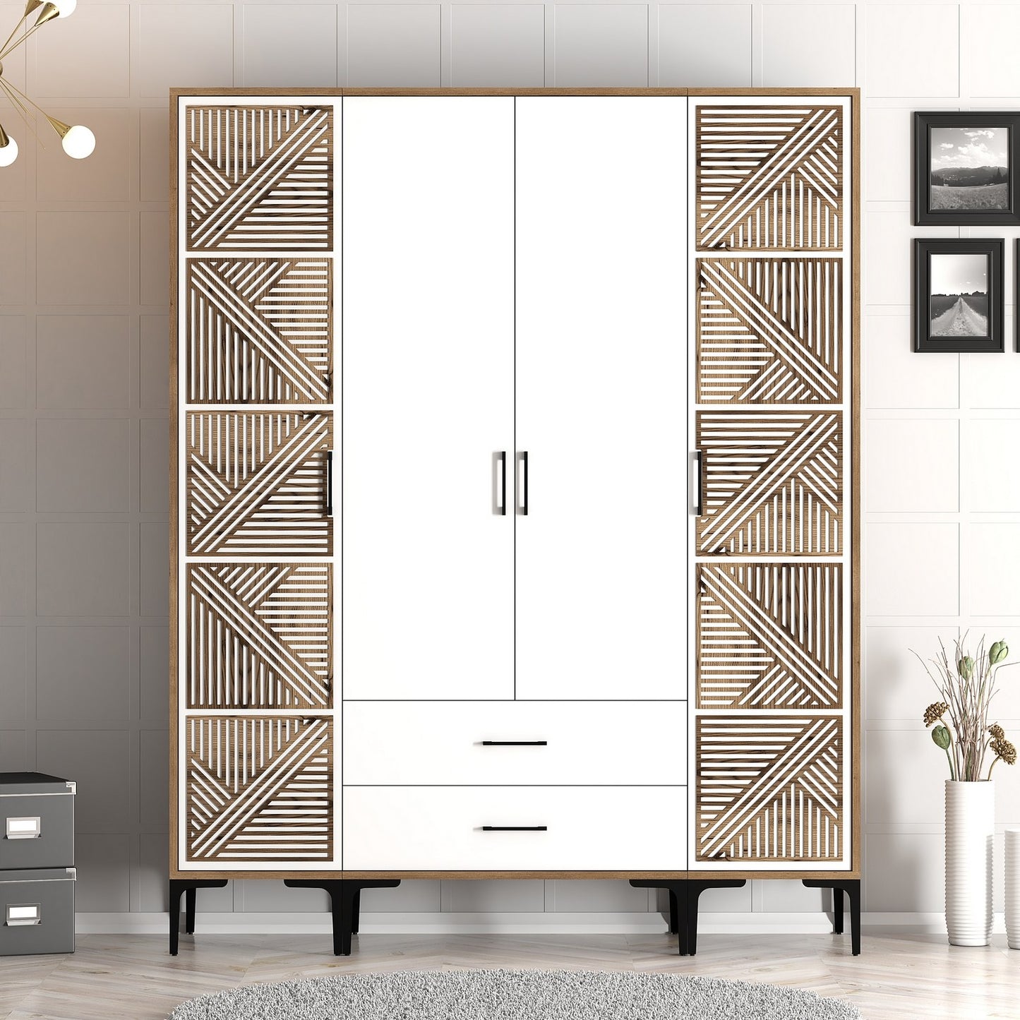 Ντουλάπα 160x201.4x47.5 εκ Walnut White 845HCT5470