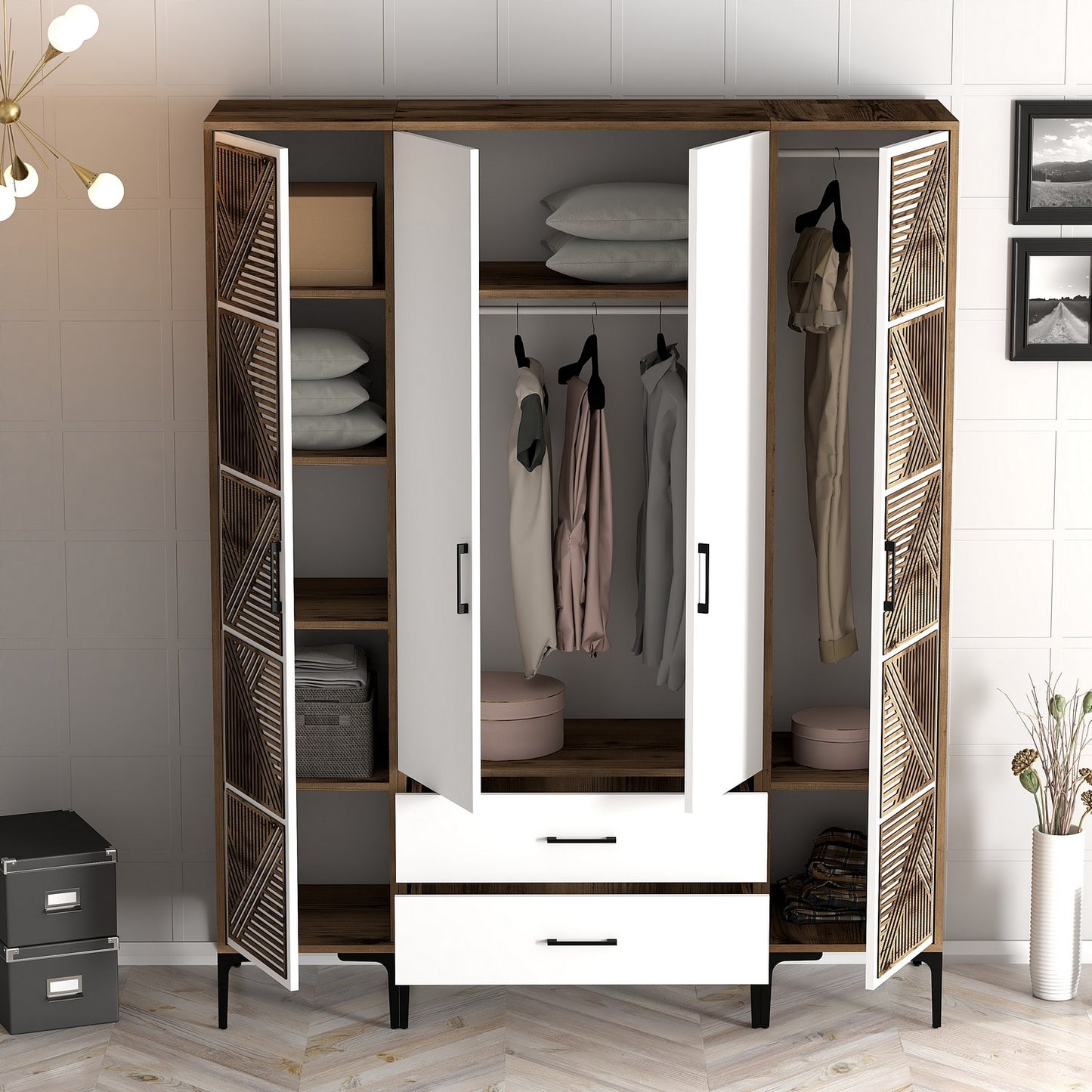 Ντουλάπα 160x201.4x47.5 εκ Walnut White 845HCT5470