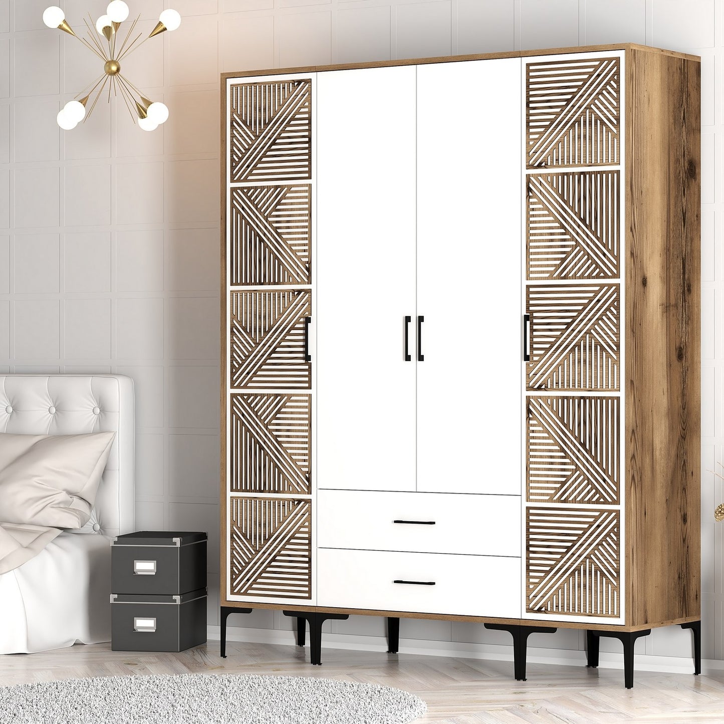 Ντουλάπα 160x201.4x47.5 εκ Walnut White 845HCT5470