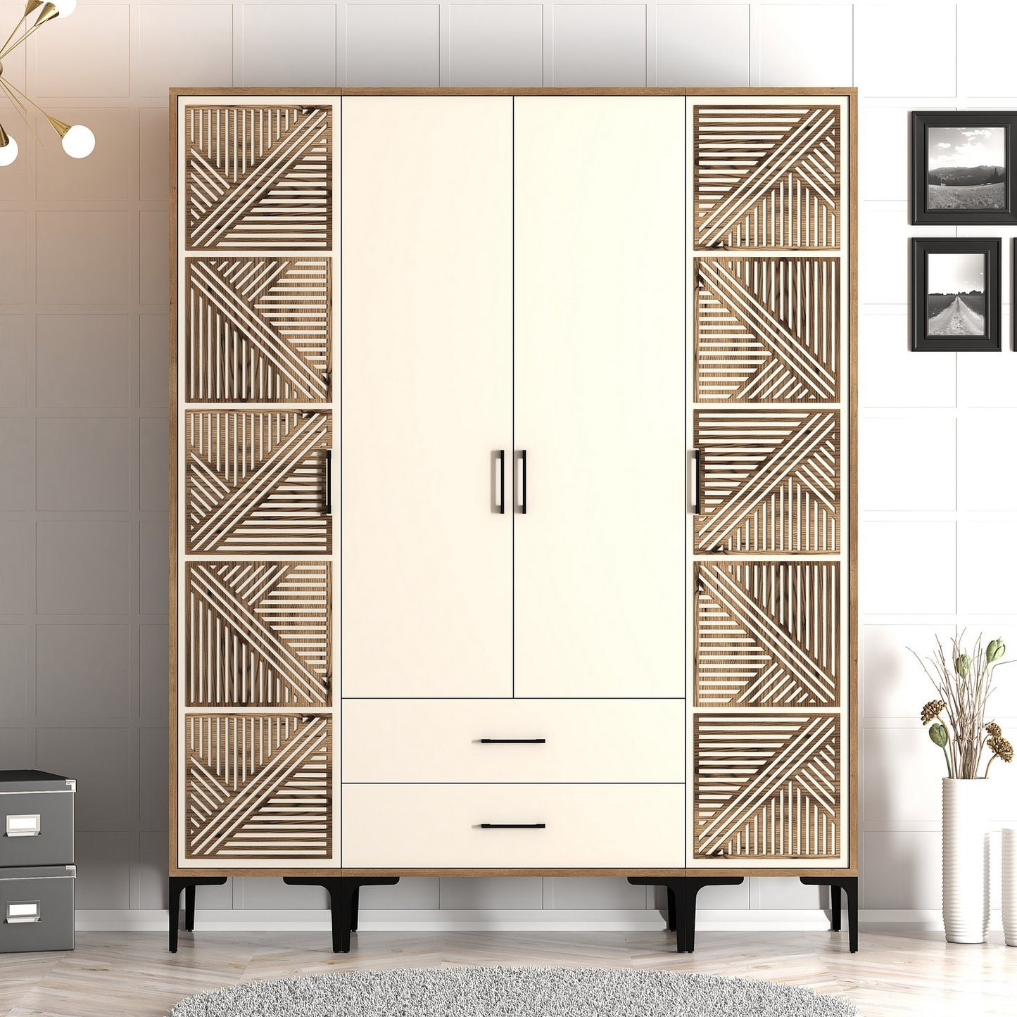 Ντουλάπα 160x201.4x47.5 εκ Walnut Cream 845HCT5471