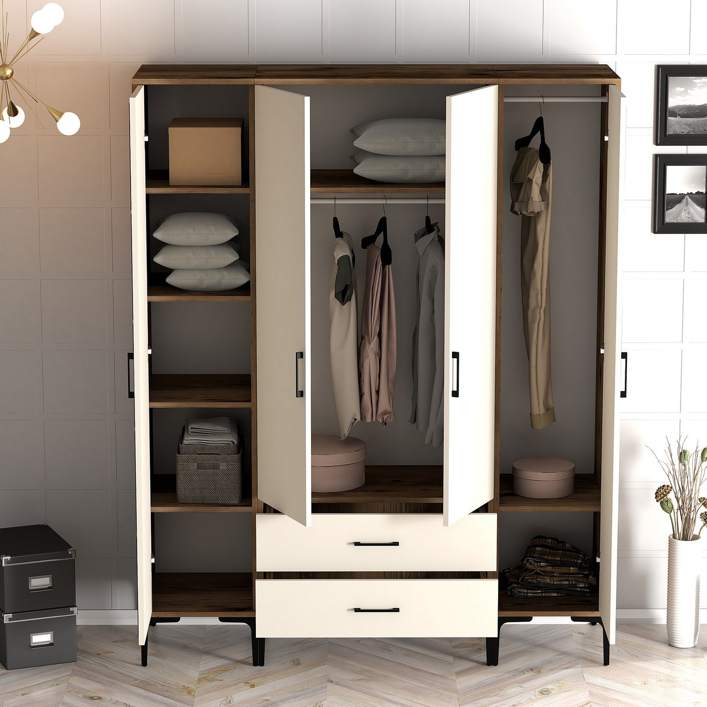 Ντουλάπα 160x201.4x47.5 εκ Walnut Cream 845HCT5471