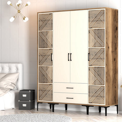 Ντουλάπα 160x201.4x47.5 εκ Walnut Cream 845HCT5471