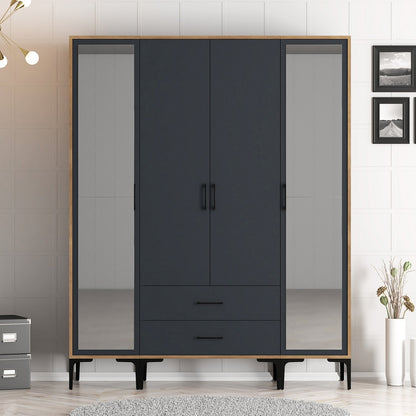 Ντουλάπα 160x201.4x47.5 εκ Walnut Anthracite 845HCT5474