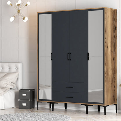 Ντουλάπα 160x201.4x47.5 εκ Walnut Anthracite 845HCT5474