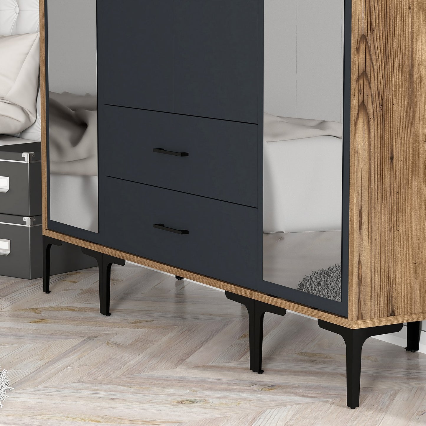 Ντουλάπα 160x201.4x47.5 εκ Walnut Anthracite 845HCT5474
