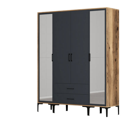 Ντουλάπα 160x201.4x47.5 εκ Walnut Anthracite 845HCT5474