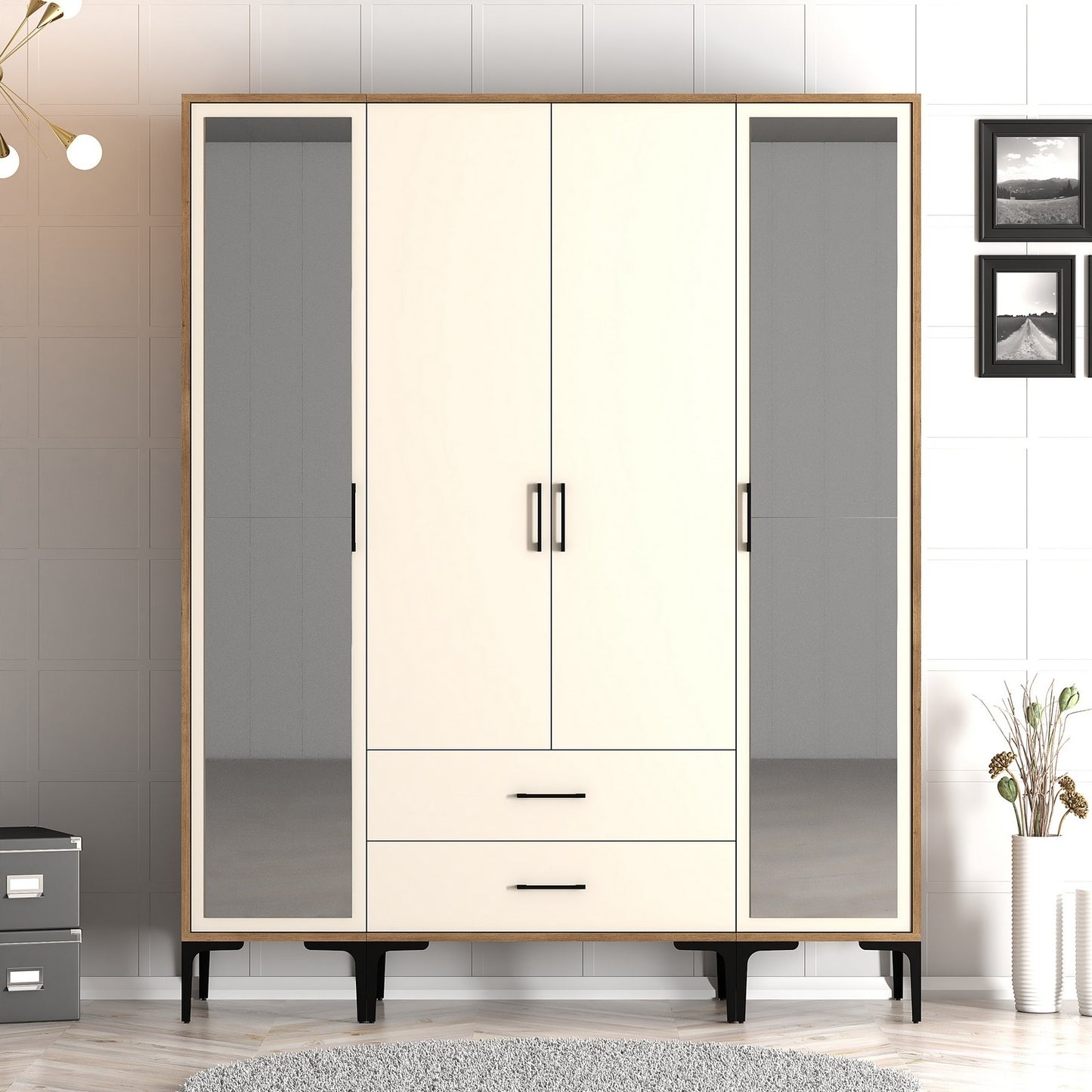 Ντουλάπα 160x201.4x47.5 εκ Walnut Cream 845HCT5476