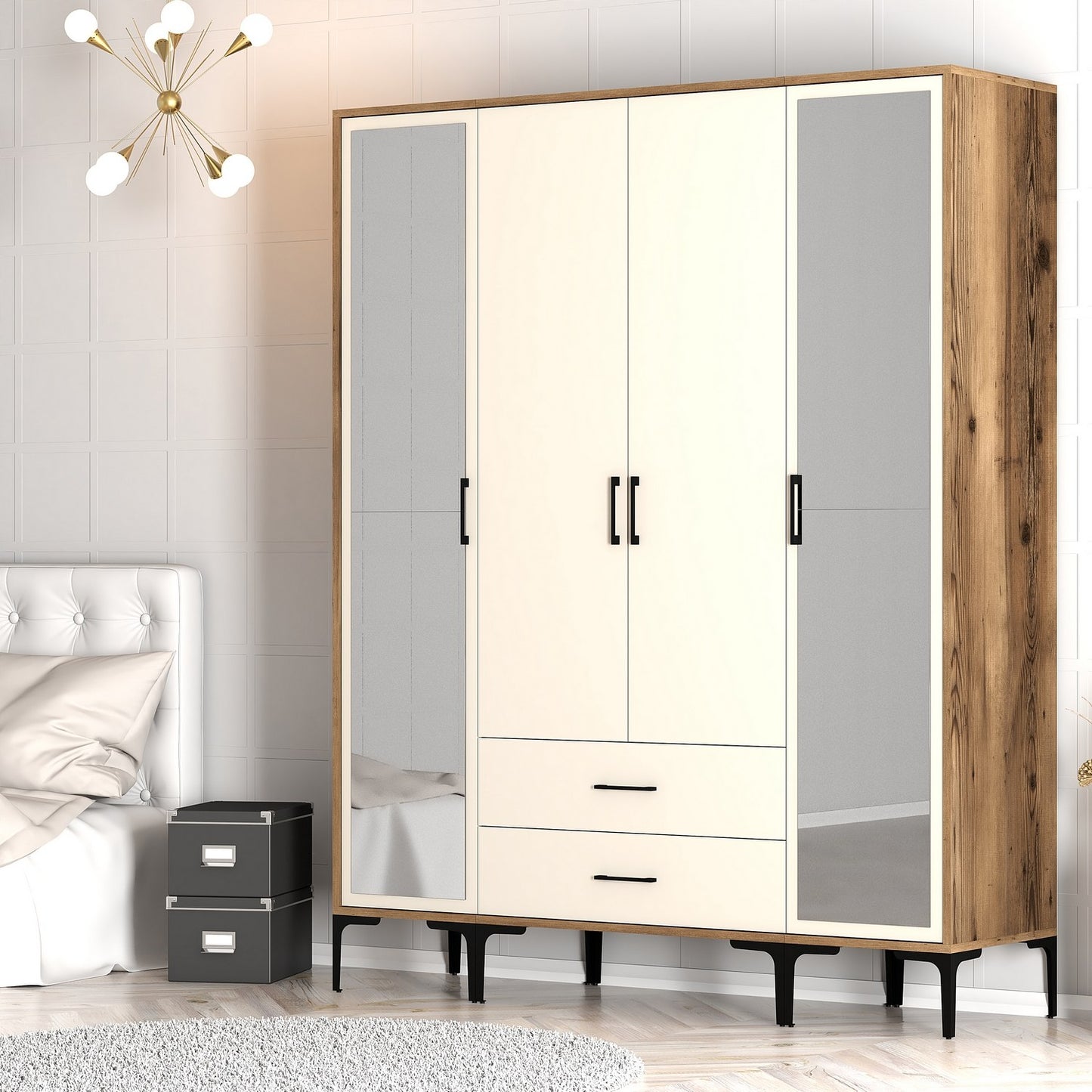 Ντουλάπα 160x201.4x47.5 εκ Walnut Cream 845HCT5476