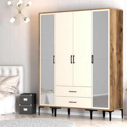 Ντουλάπα 160x201.4x47.5 εκ Walnut Cream 845HCT5476