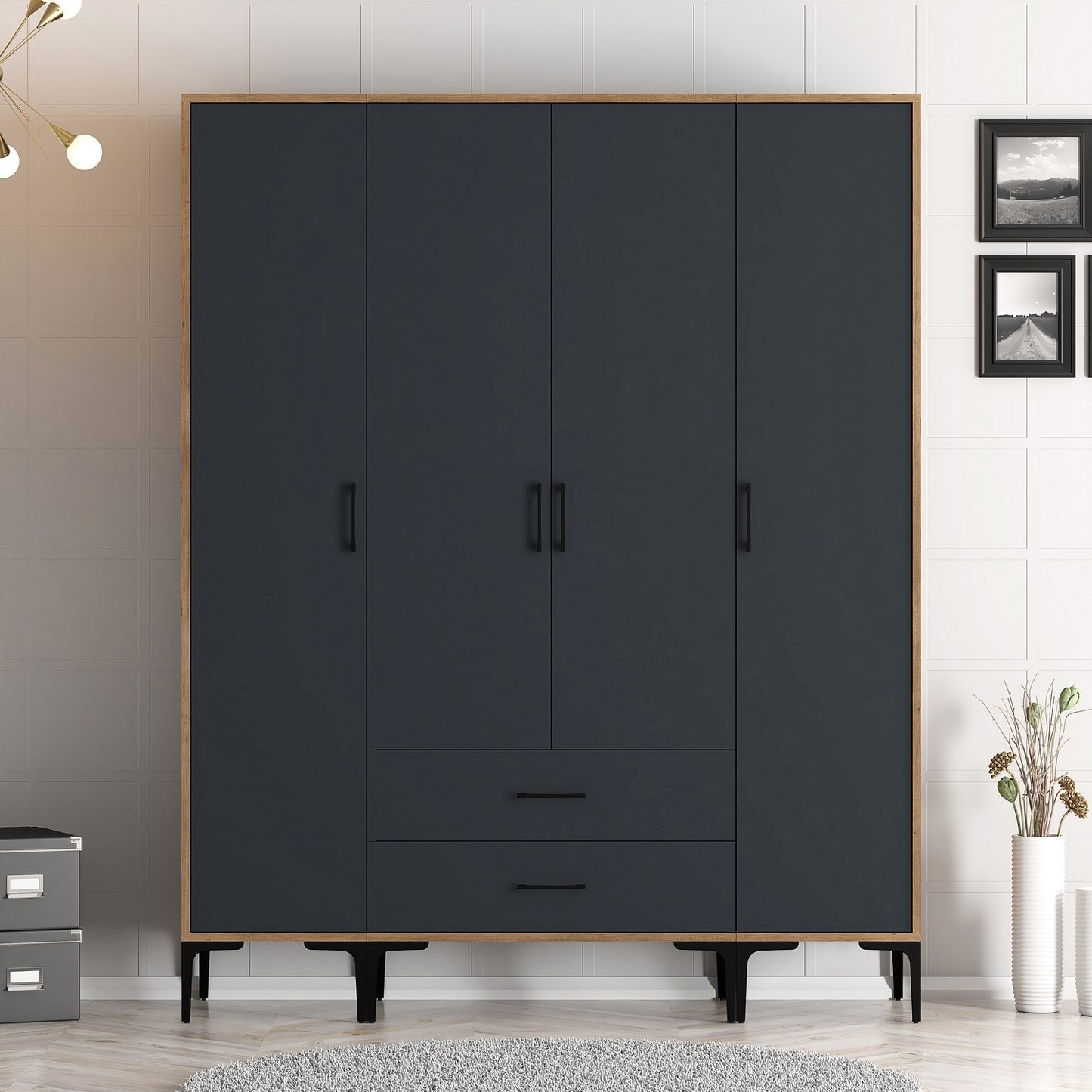 Ντουλάπα 160x201.4x47.5 εκ Walnut Anthracite 845HCT5479