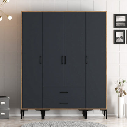 Ντουλάπα 160x201.4x47.5 εκ Walnut Anthracite 845HCT5479