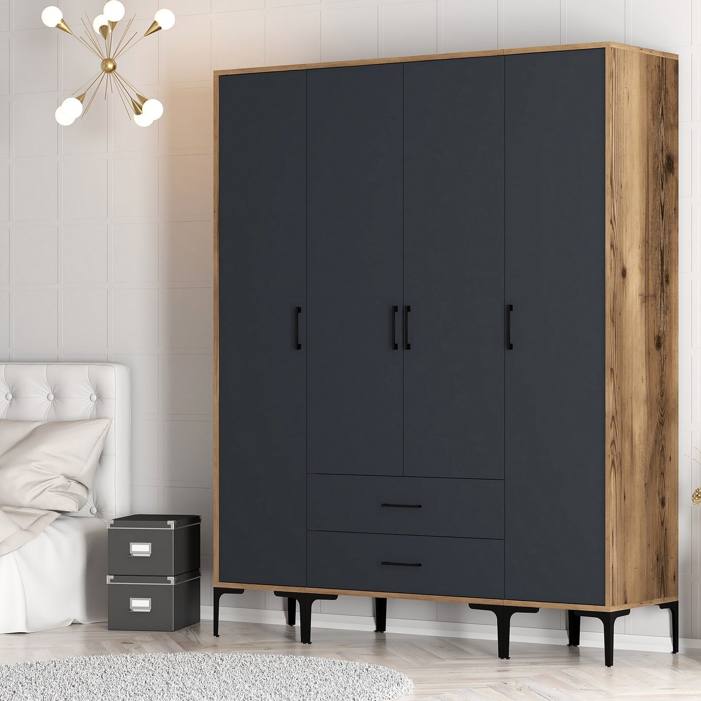 Ντουλάπα 160x201.4x47.5 εκ Walnut Anthracite 845HCT5479