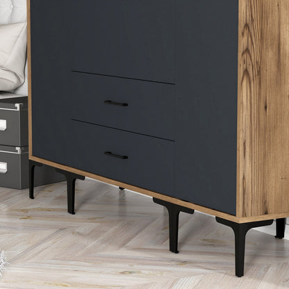 Ντουλάπα 160x201.4x47.5 εκ Walnut Anthracite 845HCT5479