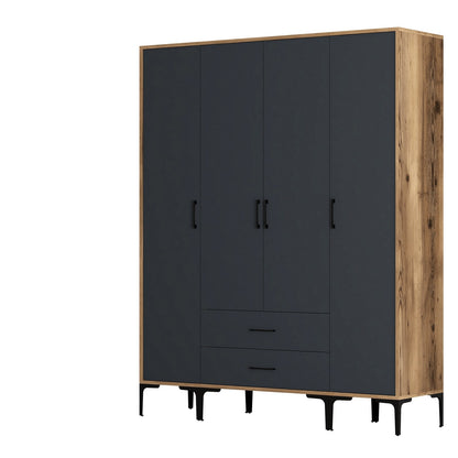 Ντουλάπα 160x201.4x47.5 εκ Walnut Anthracite 845HCT5479