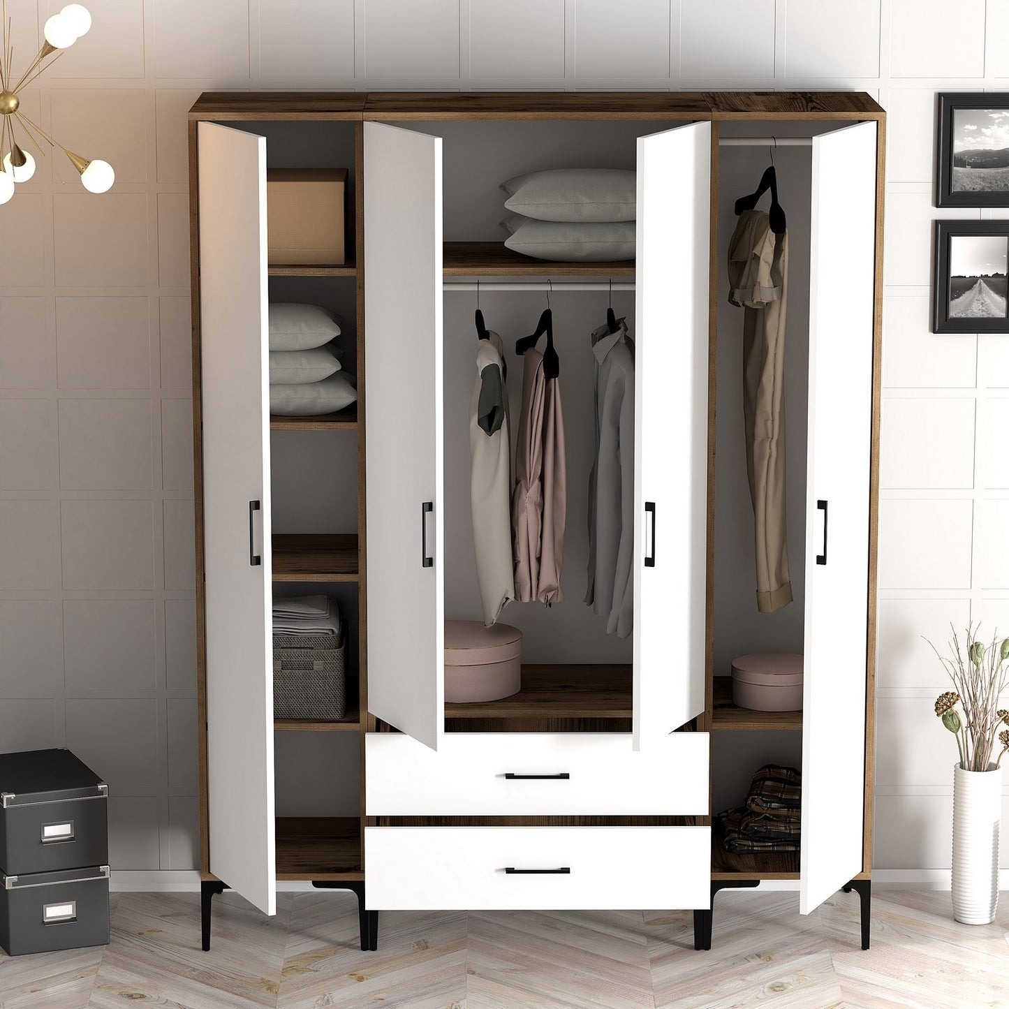 Ντουλάπα 160x201.4x47.5 εκ Walnut White 845HCT5480