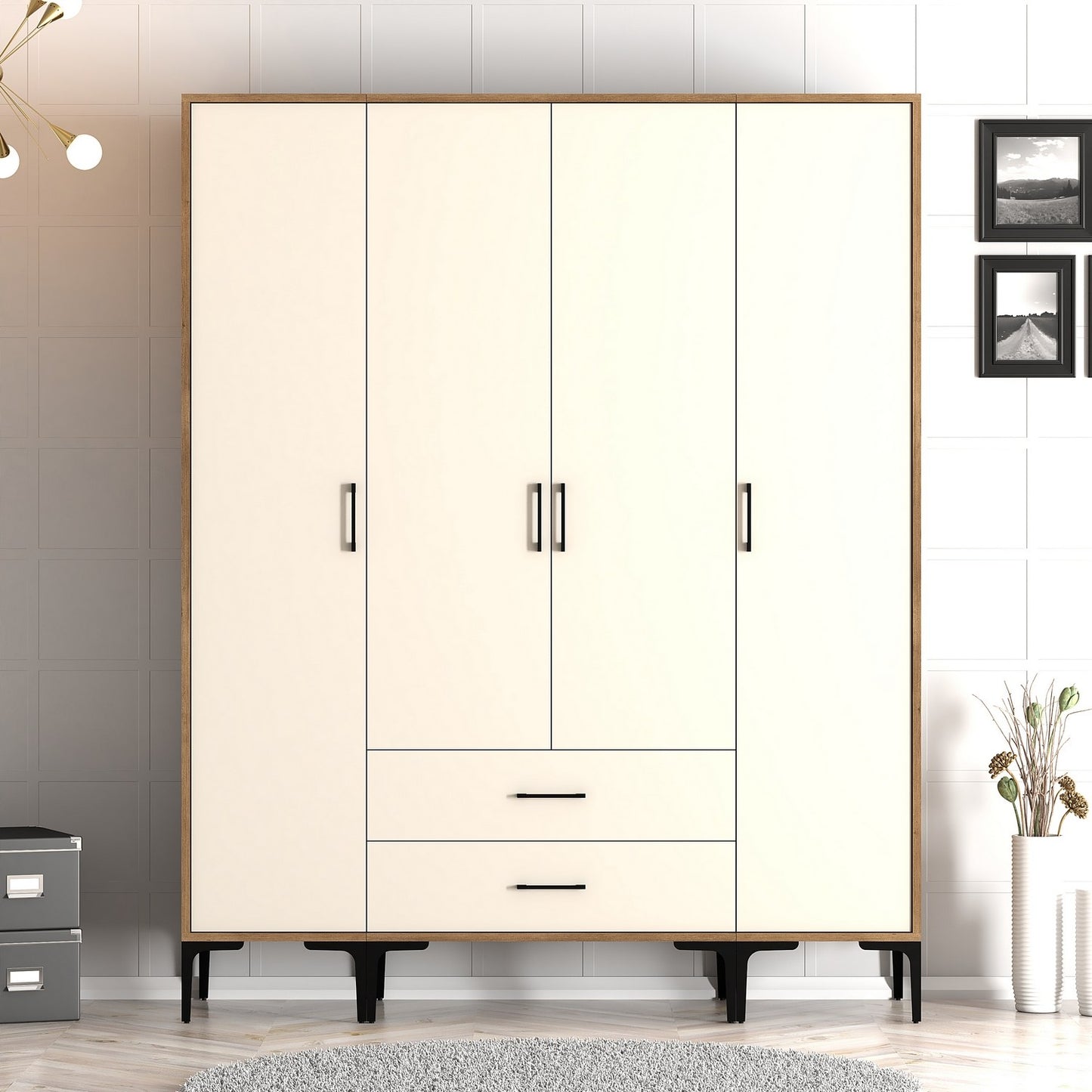 Ντουλάπα 160x201.4x47.5 εκ Walnut Cream 845HCT5481