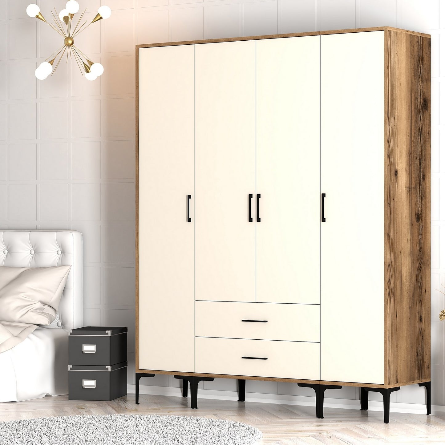 Ντουλάπα 160x201.4x47.5 εκ Walnut Cream 845HCT5481