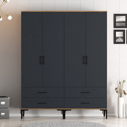 Ντουλάπα 160x201.4x47.5 εκ Walnut Anthracite 845HCT5484
