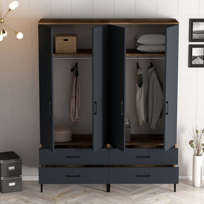 Ντουλάπα 160x201.4x47.5 εκ Walnut Anthracite 845HCT5484