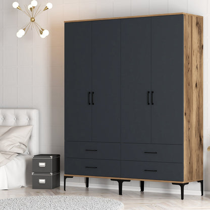Ντουλάπα 160x201.4x47.5 εκ Walnut Anthracite 845HCT5484