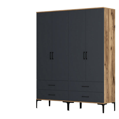 Ντουλάπα 160x201.4x47.5 εκ Walnut Anthracite 845HCT5484