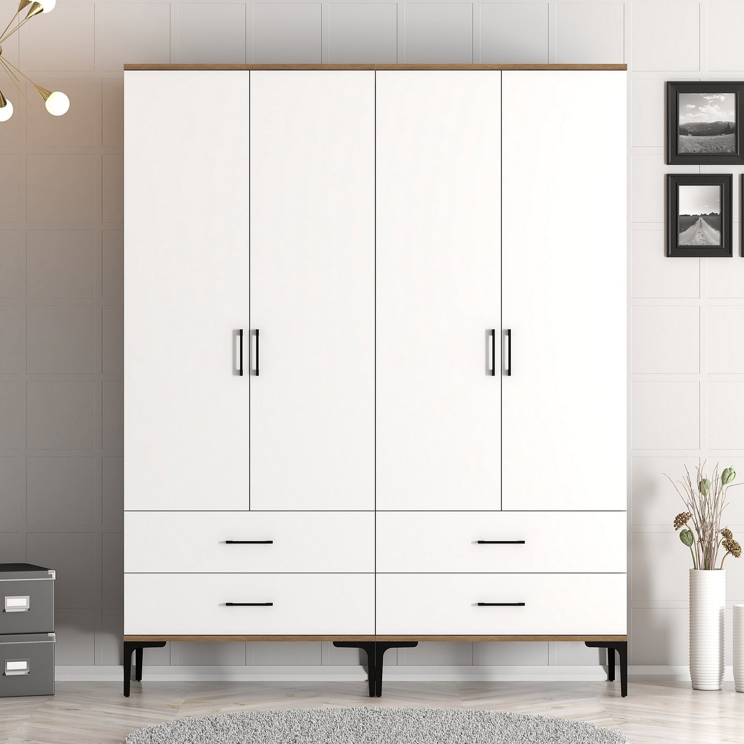 Ντουλάπα 160x201.4x47.5 εκ Walnut White 845HCT5485