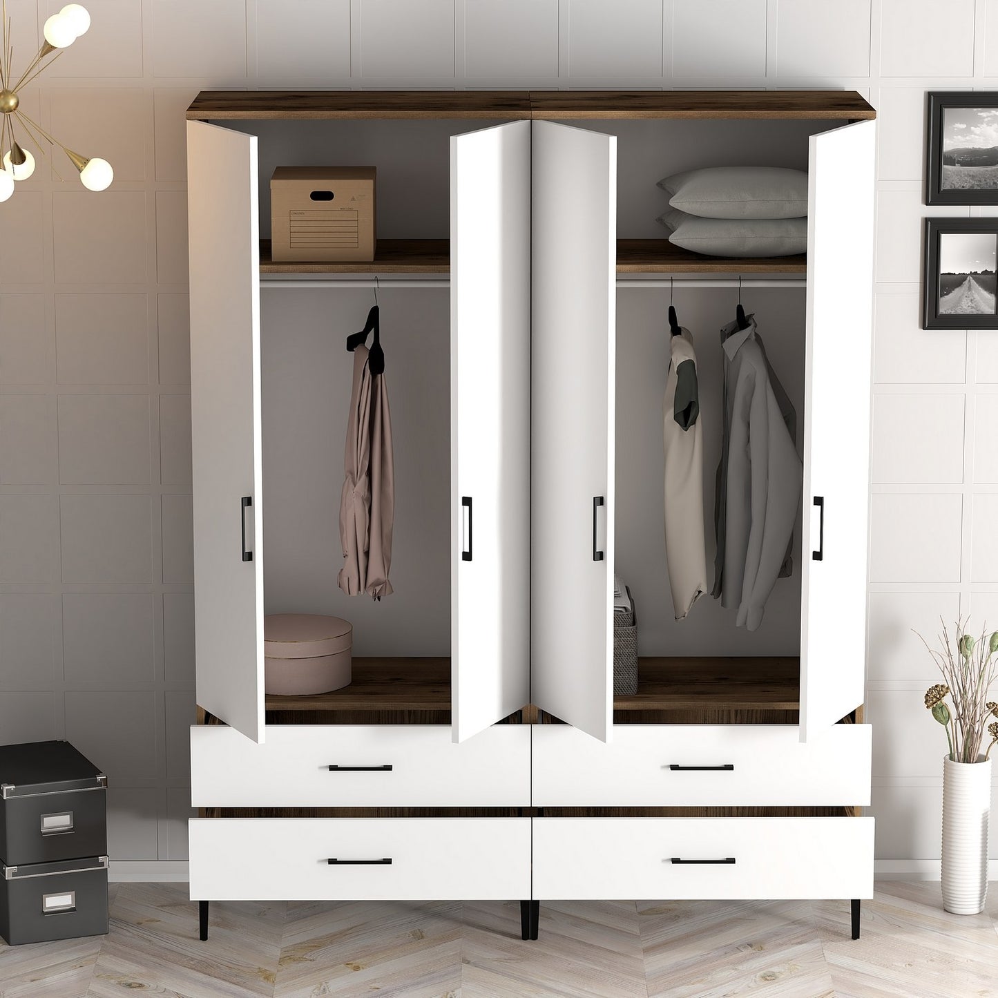 Ντουλάπα 160x201.4x47.5 εκ Walnut White 845HCT5485