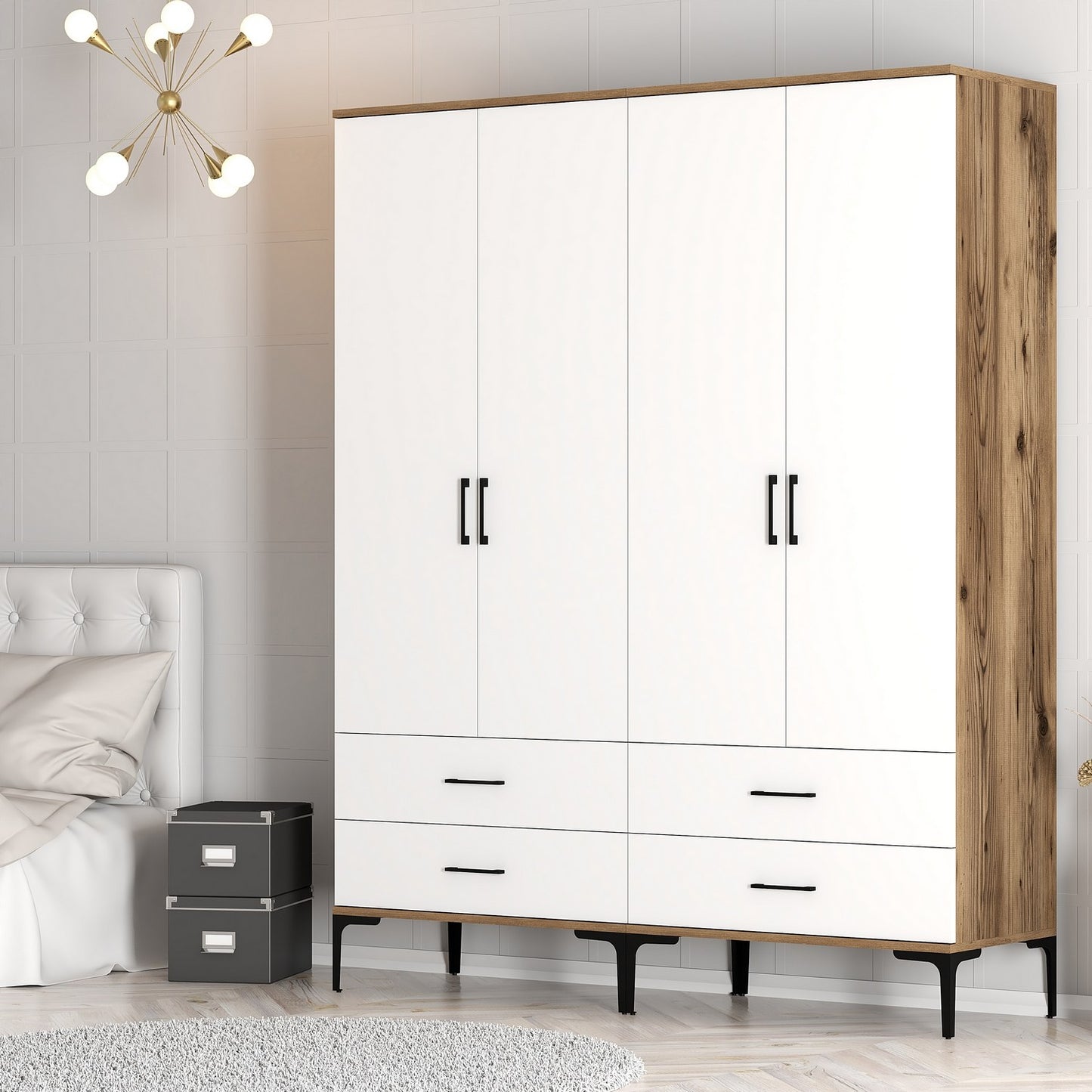 Ντουλάπα 160x201.4x47.5 εκ Walnut White 845HCT5485
