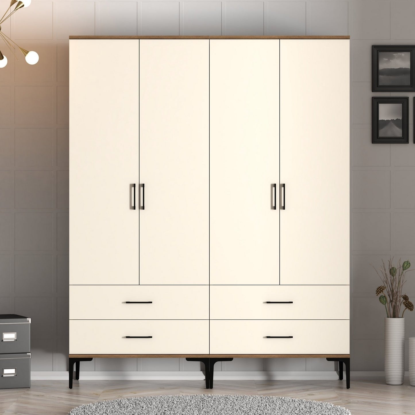 Ντουλάπα 160x201.4x47.5 εκ Walnut Cream 845HCT5486