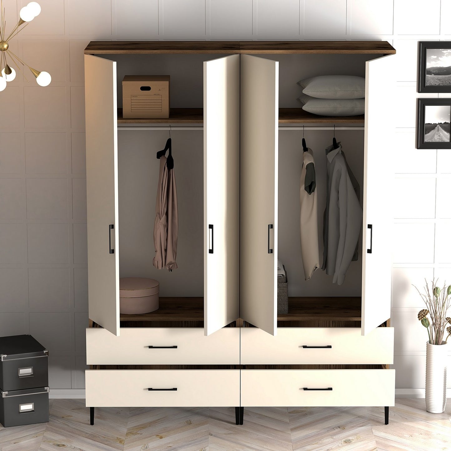 Ντουλάπα 160x201.4x47.5 εκ Walnut Cream 845HCT5486