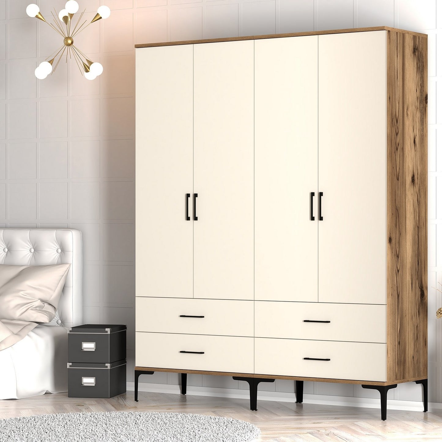 Ντουλάπα 160x201.4x47.5 εκ Walnut Cream 845HCT5486